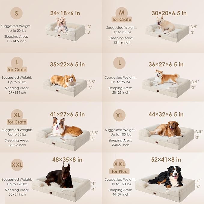 EHEYCIGA Orthopedic Dog Beds for Large Dogs, Waterproof Memory Foam Large Dog Bed with Sides, Non-Slip Bottom and Egg-Crate Foam Pet Couch Bed with Washable Removable Cover, Beige-Mewly Pet