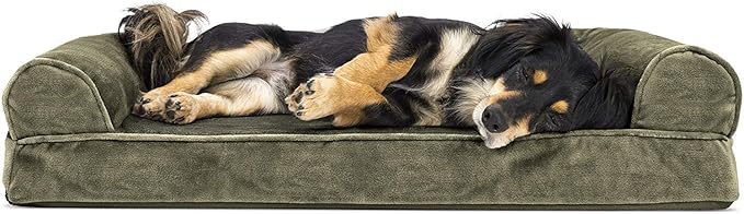FurHaven Soft, Orthopedic Foam Sofa Dog Bed with Washable & Removable Cover - Faux Fur/Velvet - Dark Sage, Dogs Up to 35 lbs - Medium-Mewly Pet