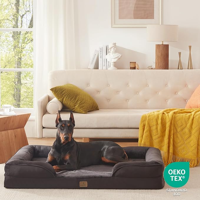 Bedfolks Orthopedic Dog Bed, Waterproof Dog Sofa Bed for Extra Large Dogs, Egg Foam Pet Couch Bed with Removable Washable Cover and Nonslip Bottom, Black-Mewly Pet