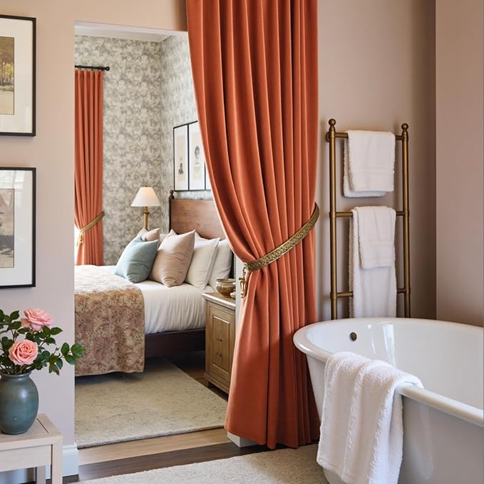 Lazzzy Halloween Blackout Velvet Curtains Orange Fall Decor Thermal Insulated Curtains Living Room Curtains 2 Panel Sets 96 Inch Long Room Darkening Window Treatments Drapes Burnt Pumpkin
