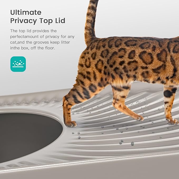 Stainless Steel Cat Litter Box, XL Top Entry Litter Box for Big Cats, Enclosed Large Cat Box with High Wall, Metal Cat Litter Pan Never Absorbs Odors, Easily Cleaning, Include Scoop-Mewly Pet