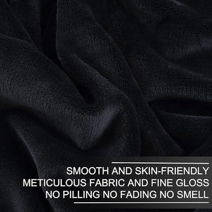 Polar Fleece Blanket Queen Size 350GSM Lightweight Throw for The Bed Extra Soft Brush Fabric Super Warm Sofa Blanket 90" x 90"(Black Queen)