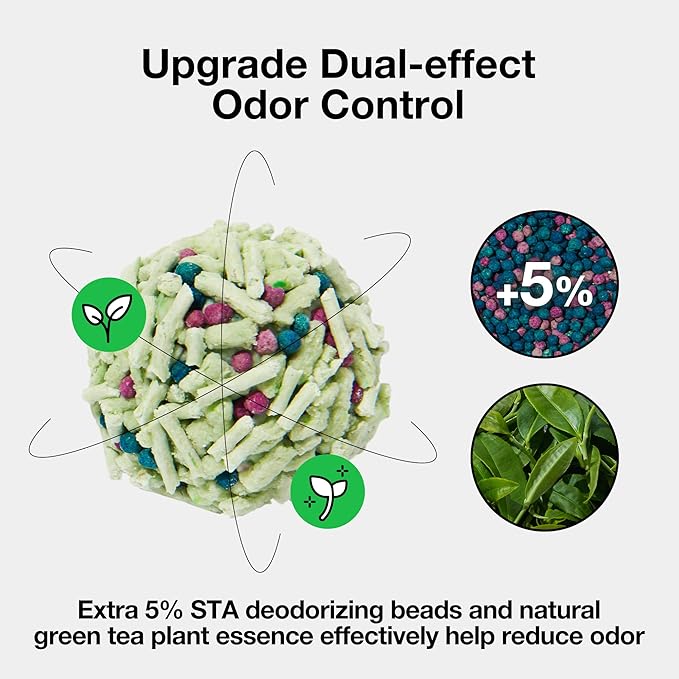 VETRESKA Tofu Cat Litter, Natural Kitty Litter Strong Clumping Flushable Cat Litter Pellets Ultra Absorbent, Odor Control, Dust-Free, Low Tracking Eco-Friendly Tofu Litter, Greentea(5.5lb×4bags)-Mewly Pet