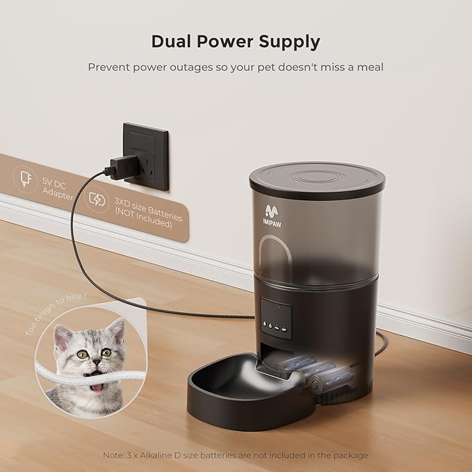 Automatic Cat Feeder - 3L Pet Dry Food Dispenser with Timed Programmable Portion Control, Dual Power Backup, Easy Set Up, 10 Meals Per Day for Cats and Puppies, Black（Remote Not Supported）-Mewly Pet