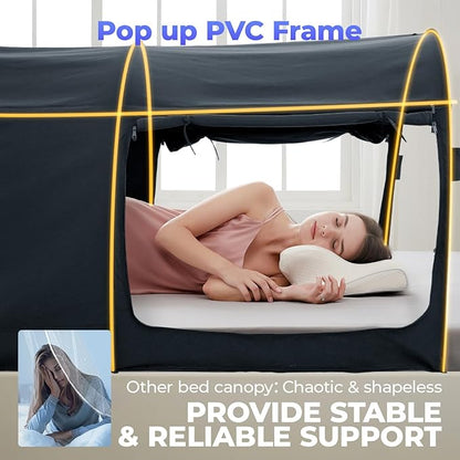 Alvantor Canopy Bed Dream Privacy Space Full Sleeping Tents Indoor Pop Up Portable Frame Curtains Breathable Grey Cottage (Mattress Not Included) Reducing Light, Charcoal (2006)