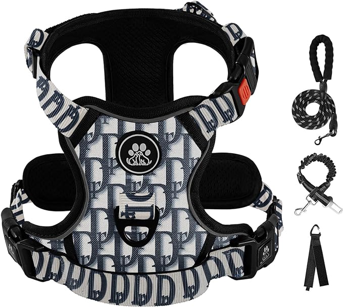 IVY&LANE No Pull Dog Harness with Leash Set, Reflective No Choke Pet Vest,Adjustable Oxford Dog Vest Harness with Easy Control Handle for Small Dogs (Vintage Blue,S)-Mewly Pet