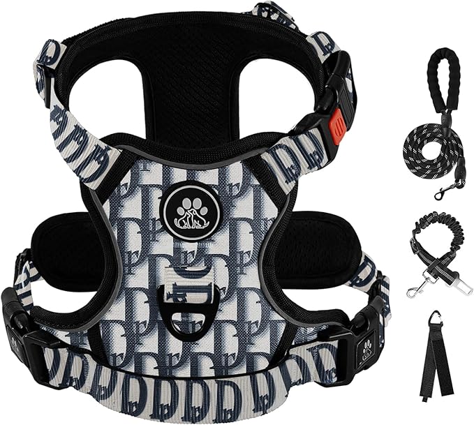 IVY&LANE No Pull Dog Harness with Leash Set, Reflective No Choke Pet Vest,Adjustable Oxford Dog Vest Harness with Easy Control Handle for Large Dogs (Vintage Blue,XL)-Mewly Pet