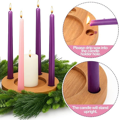 Mumufy 6 Pcs Advent Candle Holder Set Nativity Christmas Centerpiece Religious Decorations Rustic Wooden Advent Candlestick Holders with Purple Pink Taper Candles for Thanksgiving Christmas Nativity