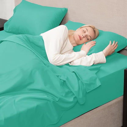 Mejoroom King Size Bed Sheet Set - Hotel Luxury 1800 Bedding Sheets & Pillowcases - 16" Deep Pocket Fitted Sheet, Soft, Breathable, Wrinkle & Fade Resistant - 4 Piece(King, Mint)
