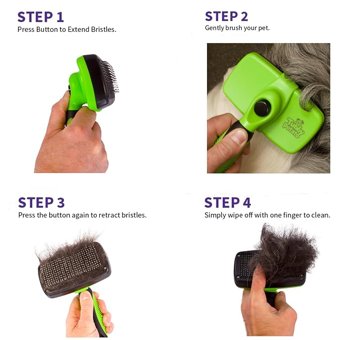 Tubby Potato™ Self Cleaning Slicker Brush - Deshedding Brush for Long and Short Haired Pets. Comfortable and Safe for Senitive Skin. Great for Dogs, Cats, and other Small Animals- Green-Mewly Pet