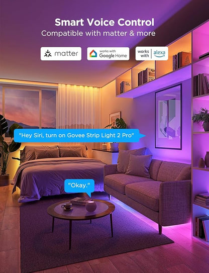 Govee RGBIC Strip Light 2 Pro with Matter, 6.56ft Smart LED Strip Lights Compatible with Alexa and Google Assistant, Color Changing LED Lights for Bedroom, Cabinet, Party, Gaming Desk, Home Decor