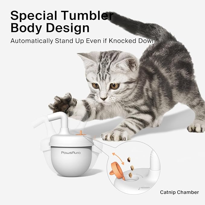 Cat Laser Toys, Automatic Cat Laser Toy Tumbler Design, Rechargeable Cat Laser Pointer 360°Irregular Rotation, 3 Modes Interactive Cat Toy for Indoor Cats of All Ages and Sizes (White)-Mewly Pet