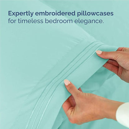 Full Size 4 Piece Sheet Set - Comfy Breathable & Cooling Bed Sheets Set - Hotel Luxury Bedding for Women, Men, Kids, Teens, Boys & Girls - Deep Pockets, Ultra-Soft, Wrinkle Free - Oeko-Tex - Spa Blue