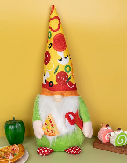 Pizza Gnome - Cute Gnome Eating Pizza - Farmhouse Style Stuffed Plush Shelf Figurine - Pizza Decorations Indoor Gnome Decor - Gnomes Decorations for Home & Office - Pizza Gifts for Pizza Lovers