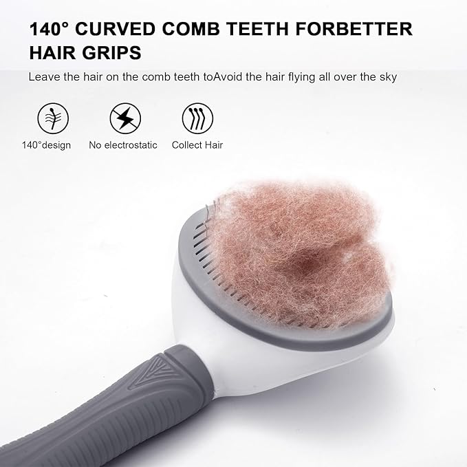 Self Cleaning Slicker Brush for Pet Grooming - Removes Loose Undercoat and Sheds, Suitable for Long and Short Hair Cats and Dogs, with Massaging Bristles (Grey)-Mewly Pet