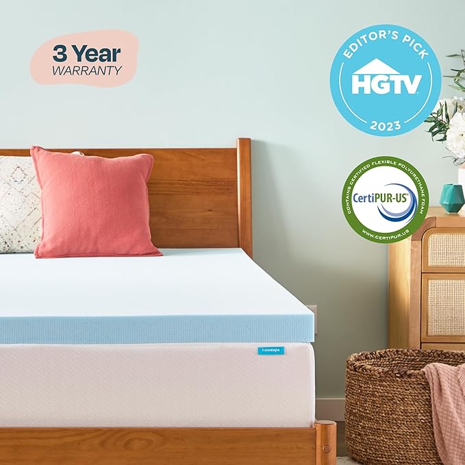 LINENSPA Memory Foam Mattress Topper - 3 Inch Gel Infused Memory Foam - Plush Feel - Cooling and Pressure Relieving - CertiPUR Certified - Dorm Room Essentials - Full Size