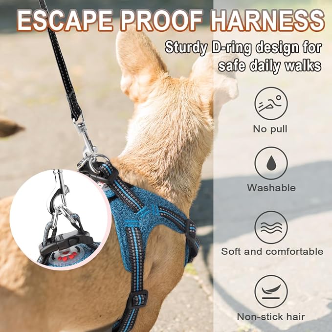 BARKBAY Dog Harness, Reflective Adjustable Puppy No Pull Harness, Breathable Soft, X-Small, Blue/Black-Mewly Pet