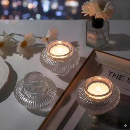 Candle Stick Candle Holder Set of 8, Taper Candle Holders for Wedding Table Centerpiece, Ribbed Glass Votive Candle Holders for Christmas, Romantic Dinner, Festival & Windowsill Decor