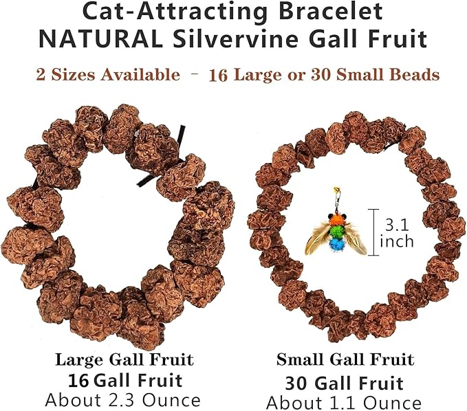 Natural Silvervine Gall Fruit Cat-Attracting Bracelet,Interactive Cat Toy for Indoor Cats,Cat Chew Toy with Gallfruit | Catnip & Silvervine Alternative, Stress Relief & Gift-Mewly Pet