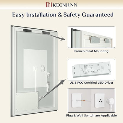 Keonjinn LED Backlit Mirror 84” x 32” Oversized Lighted Bathroom Mirror with UL Listed LED Driver, Large Stepless Dimmable Wall Mirror, Tempered Glass, CRI90+ Anti Fog Vanity Mirror with Backlights