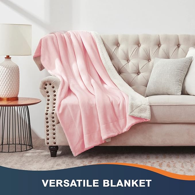Walensee Sherpa Fleece Blanket (Throw Size 50”x60” Pink) Plush Throw Fuzzy Super Soft Reversible Microfiber Flannel Blankets for Couch, Bed, Sofa Ultra Luxurious Warm and Cozy for All Seasons