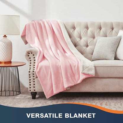 Walensee Sherpa Fleece Blanket (Throw Size 50”x60” Pink) Plush Throw Fuzzy Super Soft Reversible Microfiber Flannel Blankets for Couch, Bed, Sofa Ultra Luxurious Warm and Cozy for All Seasons