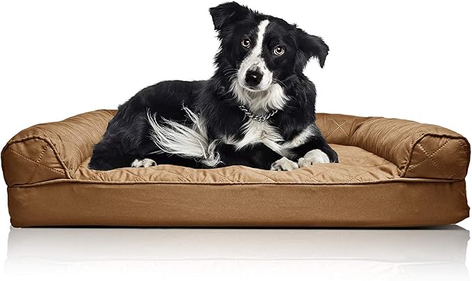 Furhaven Orthopedic Dog Bed for Large/Medium Dogs w/ Removable Bolsters & Washable Cover, For Dogs Up to 55 lbs - Quilted Sofa - Toasted Brown, Large-Mewly Pet