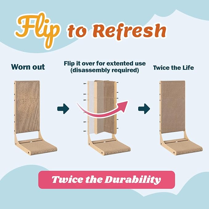 2-Pack Cat Scratching Board, 25.6'' Tall Cardboard L Shape Vertical Cat Scratchers for Indoor Cats, Cat Scratching Post for Wall and Couch, Large-Mewly Pet