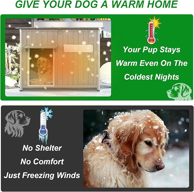 Dog House Outdoor Weatherproof & Wooden Dog Kennel with Chew-Proof Iron Frame，Removable Floor, Adjustable Vent Window, Easy Assembly for Large and Medium Dogs 43.3" D x 29.5" W x 33.5" H-Mewly Pet