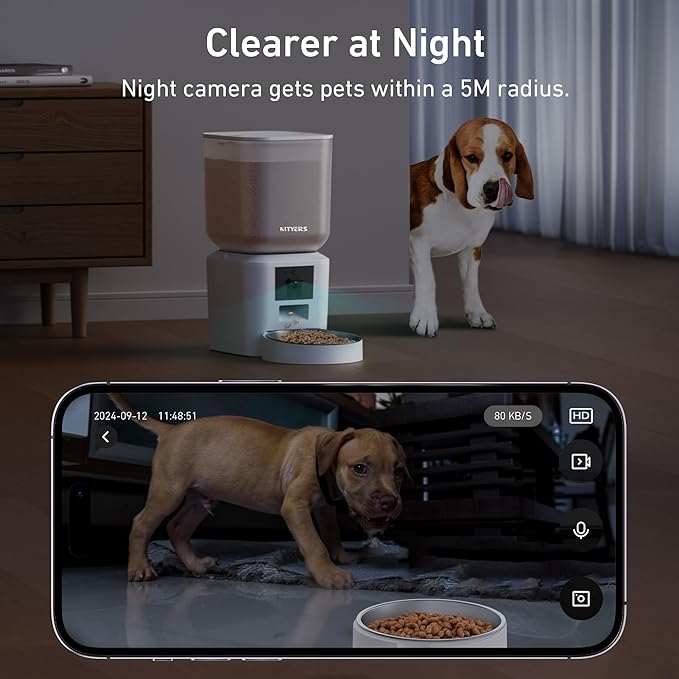 Automatic Dog & Cat Feeder with Camera & WiFi – 8L/34 Cups, 1080P Night Vision, 2.4 & 5G WiFi, 2-Way Talk, 10s Voice Recording, Timed Food Dispenser, Up to 99 Portions, 15 Meals Per Day-Mewly Pet