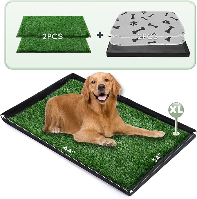 Dog Grass Pad with Foldable Dog Litter Box,Extra Large Liner Base for Balcony，Ultra-Absorbent Artificial Grass Pads for Dogs Pee Pad Holder, Potty Training, 2 PCS Reusable Pee Pad-Mewly Pet