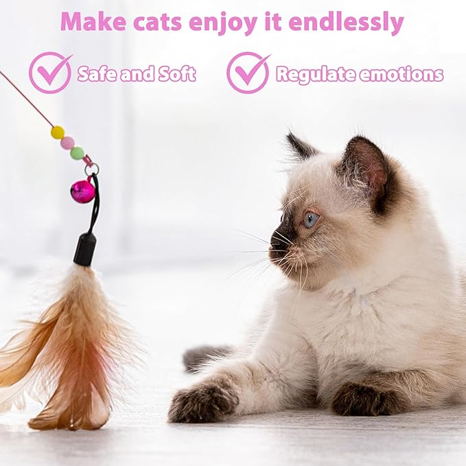 Cat Feather Wand Replacement - 12 PCS Toy Refills and Attachments for Cat Toys-Mewly Pet