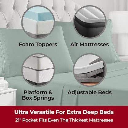 Mellanni Extra Deep Twin Sheets - 3 PC Iconic Collection Bedding - Hotel Luxury, Ultra Soft, Cooling Bed Sheets - Wrinkle, Fade, Stain Resistant (Twin, Emerald Green)
