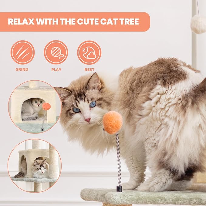 HYABi 59 Inch Flower Cat Tree Tower - Multi-Level Cat Condo with Plush Scratching Posts, Toy Balls, and Pet House, Indoor Play Platform for Large Adult Cats, Stylish Color Design-Mewly Pet