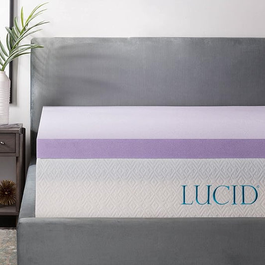 LUCID 3 Inch Lavender Infused Memory Foam Mattress Topper, Full Size – Ventilated Design – Pressure Relieving Bed Topper - Mattress Pad – CertiPur Certified