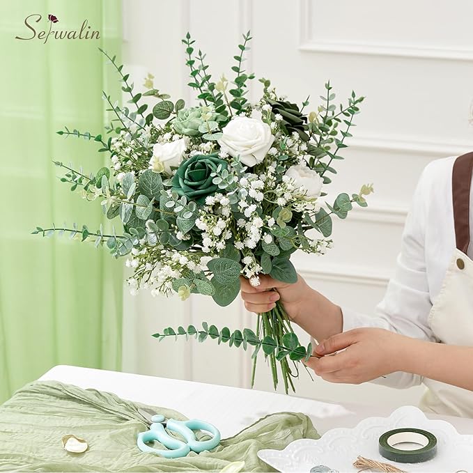 Serwalin 200 Pcs Mixed Artificial Eucalyptus Stems，Babys Breath Artificial Flowers Bulk with Artificial Fake Greenery Stems for Wedding DIY Bouquets Floral Arrangement Home Decor