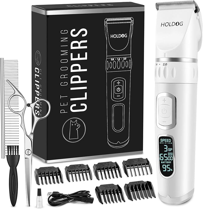 Dog Clippers Professional Heavy Duty Dog Grooming Clipper 3-Speed Low Noise High Power Rechargeable Cordless Pet Grooming Tools for Small & Large Dogs Cats Pets with Thick & Heavy Coats-Mewly Pet