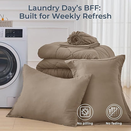 HEVUMYI Khaki Twin-XL Comforter Set - 5-Piece All Season Bed in a Bag Twin-XL, Ultra Soft Bedding Set with Comforter, Flat Sheet, Fitted Sheet, Pillowcases, Pillow Shams