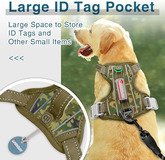 BARKBAY Dog Harness No Pull with ID Tag Pocket - Heavy Duty, Reflective, Easy Control for Large Dogs(Camo,L)-Mewly Pet