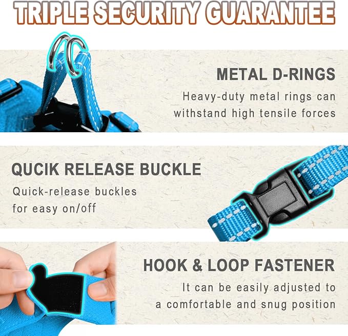 BARKBAY Dog Harness, Reflective Adjustable Puppy No Pull Harness, Breathable Soft, Blue, XXS-Mewly Pet