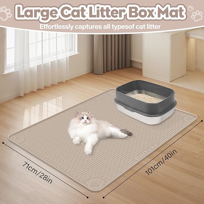 Cat Litter Mat, Extra Large 40" x 28" Silicone Mat Litter Trapping Mat for Scatter Control, Soft on Kitty Paws, Easy to Clean (Khaki)-Mewly Pet