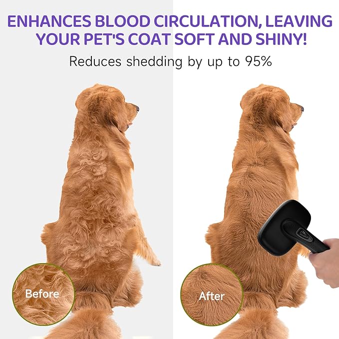 Dog Brush Kit – 3 PCS Grooming Set with Self-Cleaning Brush, Undercoat Rake & Pet Bath Brush. Great for Shedding, Tangles & Dirt Removal – Ideal for Long & Short Haired Dogs & Cats, Black-Mewly Pet