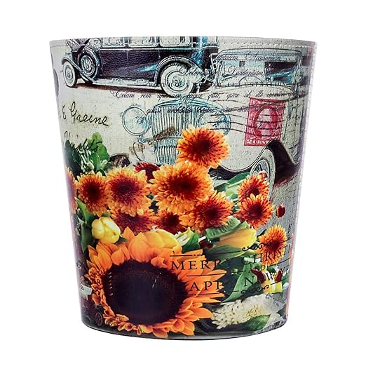 Leather Trash Can, Retro Decorative Waste Basket, 10L Capacity Small Waste Paper Basket, Waterproof Garbage Can for Bathroom, Bedroom, Office, Kitchen and Living Room - Sunflower