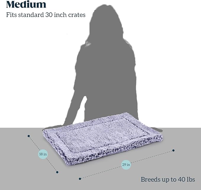 Stoutwool Indestructible Dog Bed - Fluffy Chew Proof Dog Crate Pad - Tough Kennel Pad for Aggressive Chewers - Washable, Ideal for Medium Breeds & Fits 30-Inch Crate - 29"x18", Jacaranda-Mewly Pet