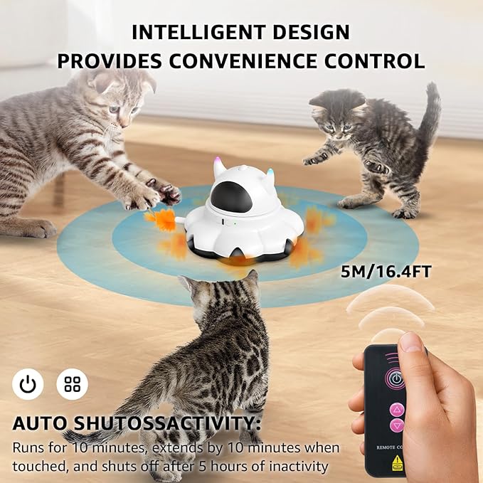 MIKK Cat Laser Toy Cat Feather Toys 2-in-1 Interactive for Indoor Cats Automatic with Remote Control Moving Ambush USB-C Rechargeable Electronic Kitten Toy for Indoor Exercise-Mewly Pet