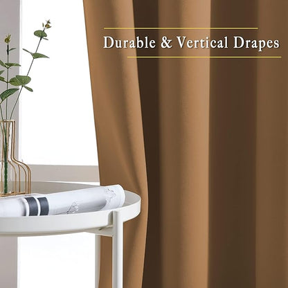 NICETOWN Gold Brown Curtains for Living Room, Grommet 50% Blackout Thermal Insulated Window Treatment Solid Sound Reducing Drapes for Bedroom/Nursery, Set of 2, W46 x L63, 2 Panels