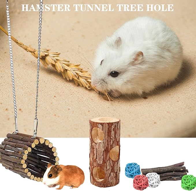Natural Wooden Hamster Tunnels & Hideouts – Chew-Safe Birch Trunk Tubes for Dwarf Hamsters, Gerbils, Mice – Cage Accessories, Exercise Toy, Forest-Themed Small Pet Habitat-Mewly Pet