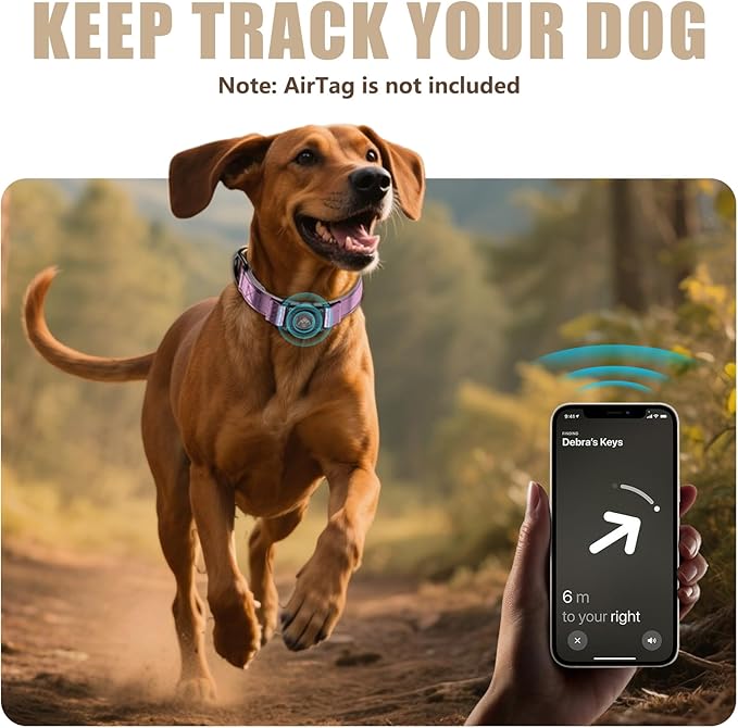 AirTag Dog Collar - Leather Dog Collar with Airtag Holder | IP68 Waterproof AirTag Holder with Metal Buckle, Comfortable GPS Dog Collars Tracker for Medium Large Dogs (Rose Gold, L)-Mewly Pet