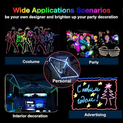 MaxLax EL Wire Purple, 9.8ft/3m Portable Battery Pack Neon Light Strip 360° Cuttable Glowing Rope Lights for Parties, Halloween, DIY Decoration