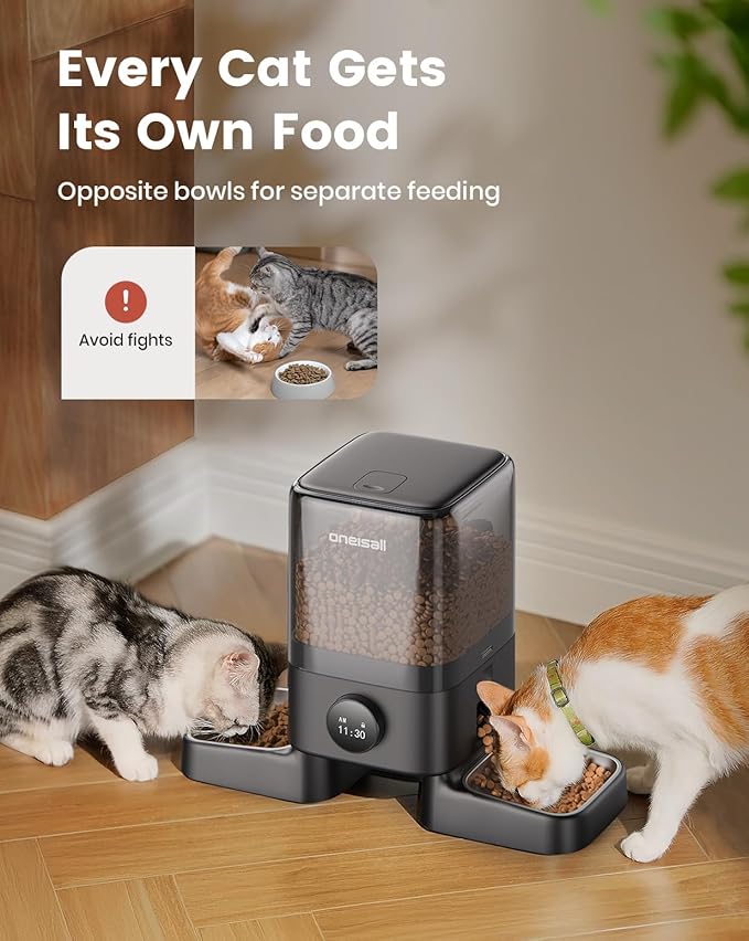 oneisall Automatic Cat Feeders 2 Cats, 20 Cups/5L Cat Auto Feeder, Automatic Cats Food Dispenser for Small Pets Indoor, Timed Pet Feeder for Dry Food-Mewly Pet